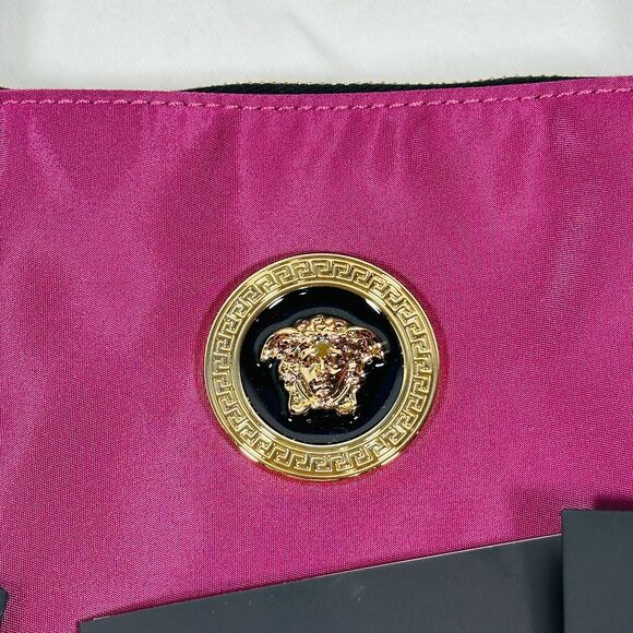 VERSACE Nylon Medusa Leather Straps Pink Dahlia Tote Shoulder Bag NWT $1,290 - Picture 6 of 8